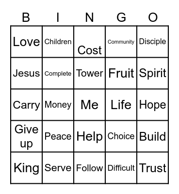 Difficult Words of Jesus Bingo Card