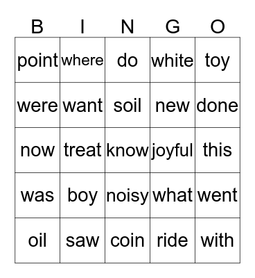 Spelling/Sight Words Bingo Card