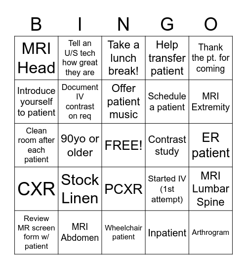 Imaging Tech Week BINGO Card