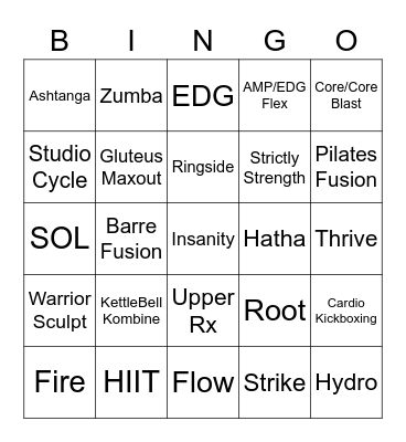 Group Fitness Bingo Card
