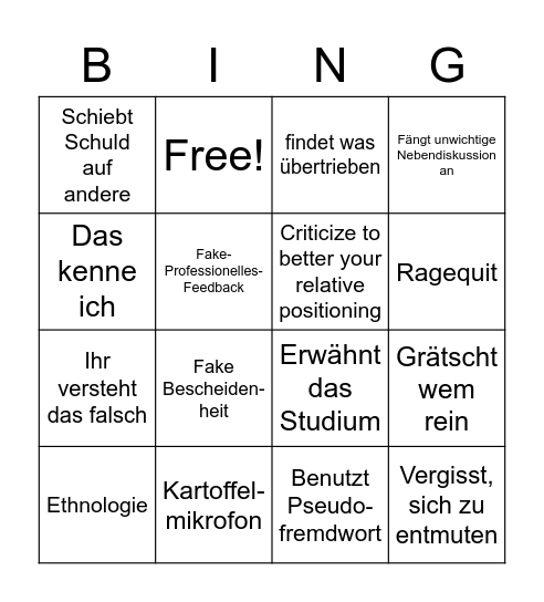 Teatime Bingo Card