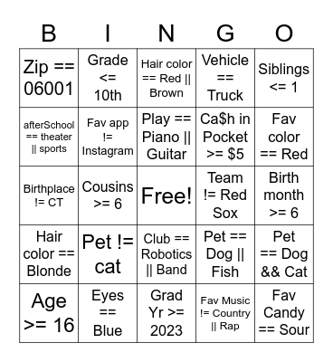APCSA Boolean Bingo Card