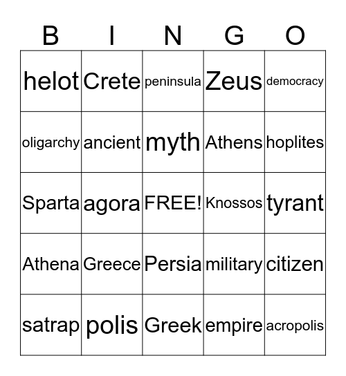 Ancient Greece Bingo Card