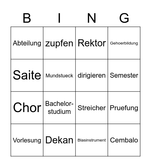 Hochschule Bingo Card