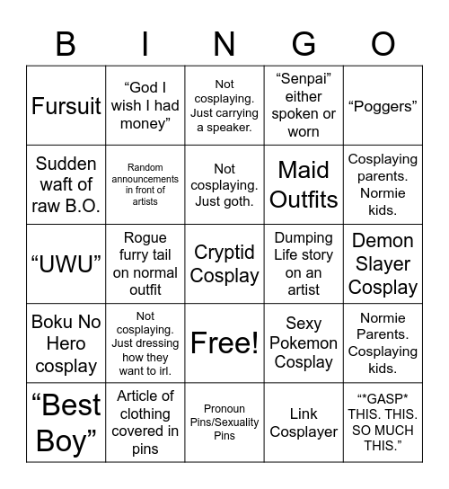 And To Think I Saw It in Artist Alley Bingo Card