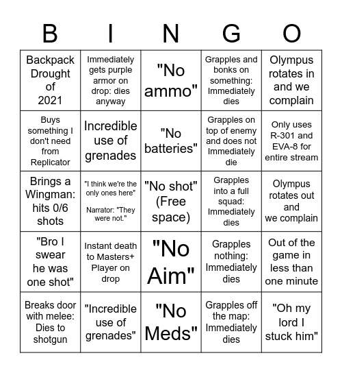 Apex Legends Bingo Card