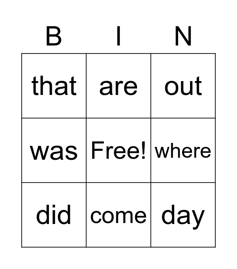 Stars Bingo Card