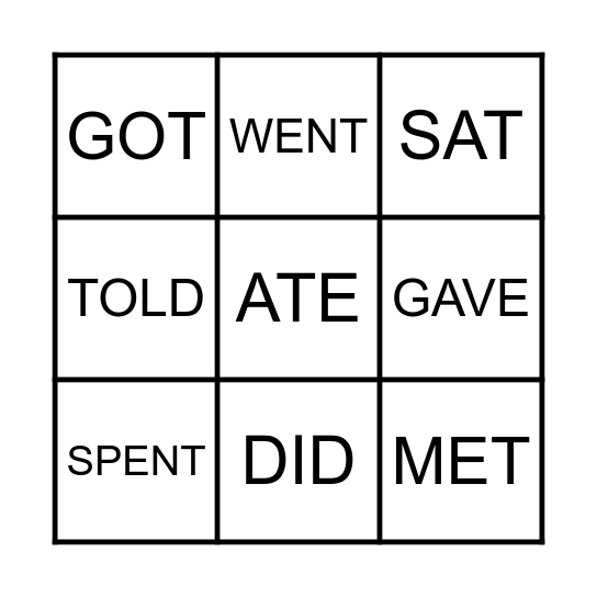 Cross out the verbs you hear, in their past simple form. Bingo Card