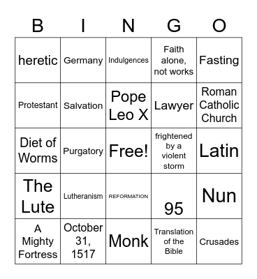 Martin Luther Bingo Card