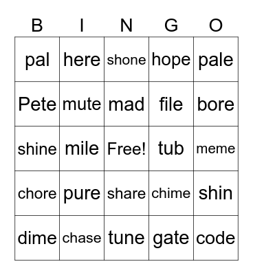 CVCe Bingo Card