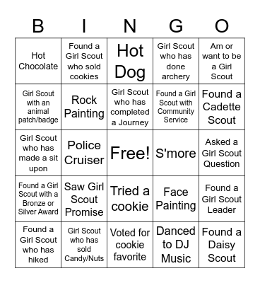 Girl Scouts Fun Day Bingo Card