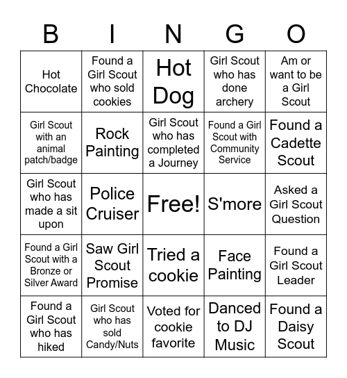 Girl Scouts Fun Day Bingo Card