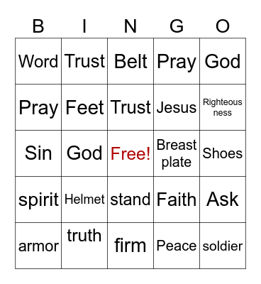 Armor of God Bingo Card