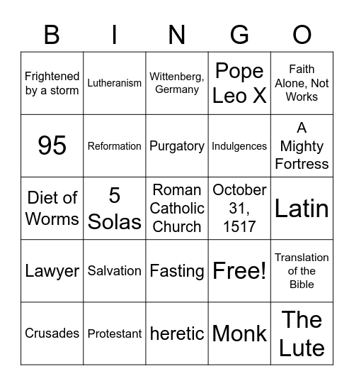 Martin Luther Bingo Card