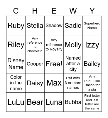 Chewy Bingo Card