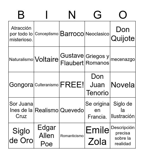 Literatura Moderna Bingo Card