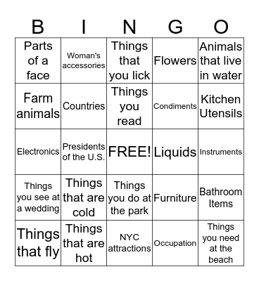 Category Bingo Card