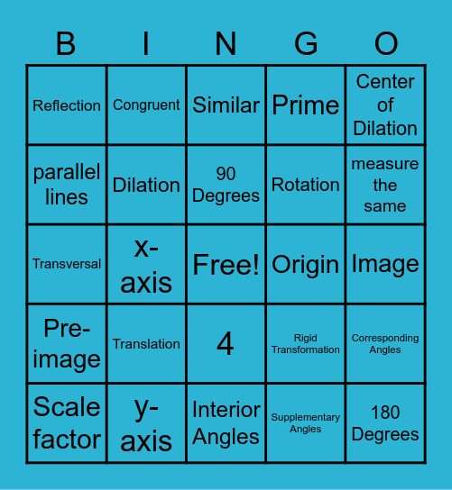 Transformation vocabulary Bingo Card