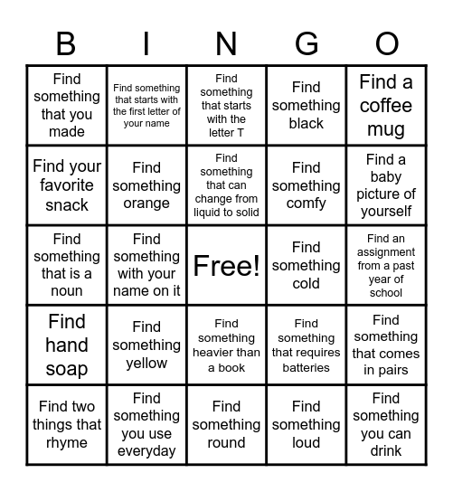 Distance Learning Scavenger Hunt Bingo Card