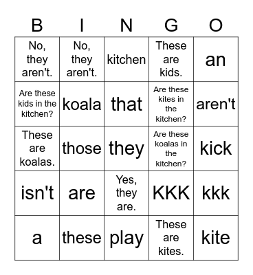 Starter A KKK kkk Bingo Card