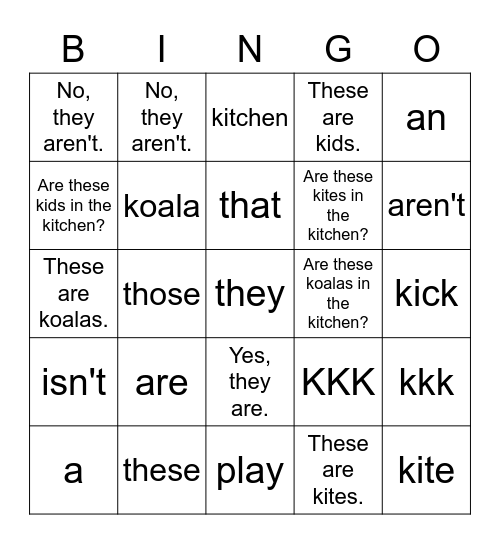 Starter A KKK kkk Bingo Card