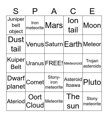 Small Bodies in the Solar System Bingo Card