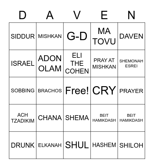 Prayer bingo Card