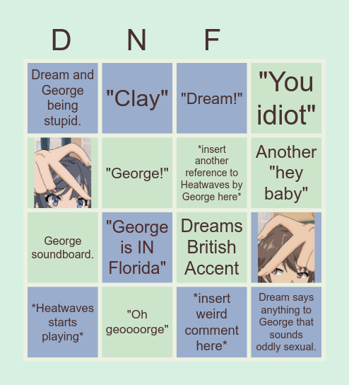 DNF / Dnf being stupid together Bingo Card