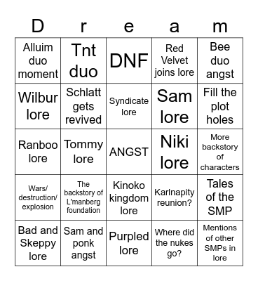 DSMP bingo Card