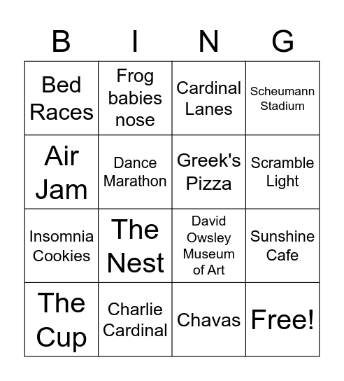 Ball State Bingo Card