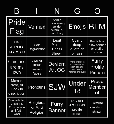 Twitter Profile Bingo Card