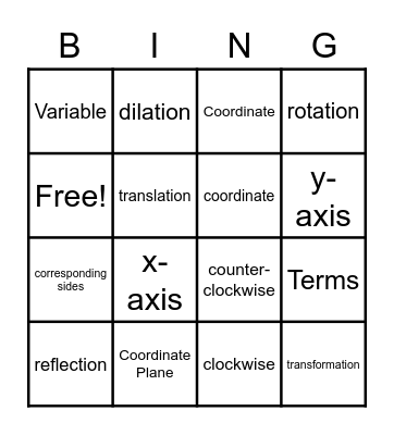 Math Vocabulary Bingo Card