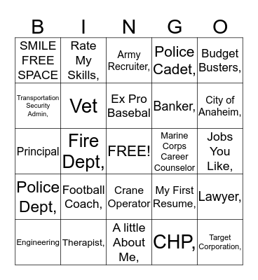 Glenview Career Day Bingo 2015 Bingo Card