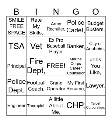 Glenview Career Day Bingo 2015 Bingo Card