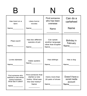 Ice Breaker Bingo Card