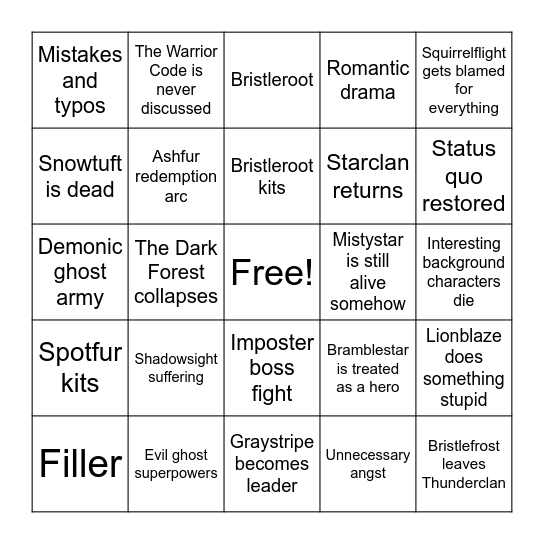 A Light in the Mist Bingo Card