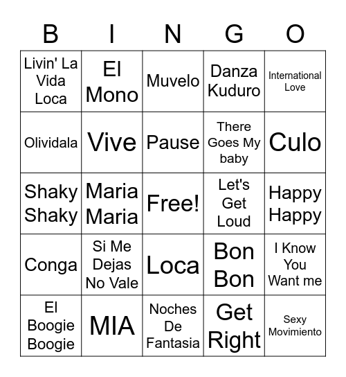 Latin Flava Mia Bingo Card