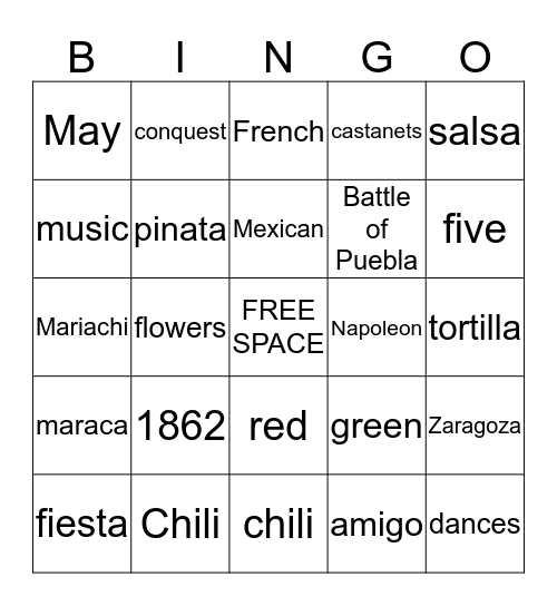 Cinco de Mayo Bingo Card