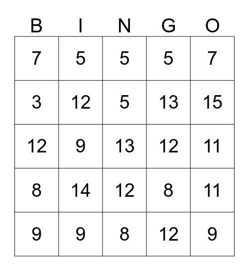 optellen en aftrekken tot 20 met brug Bingo Card