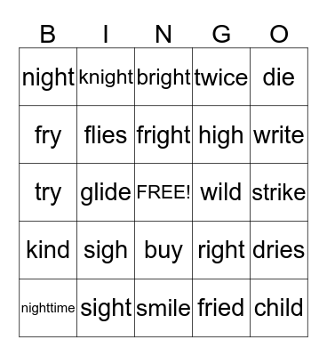 Long i patterns Bingo Card
