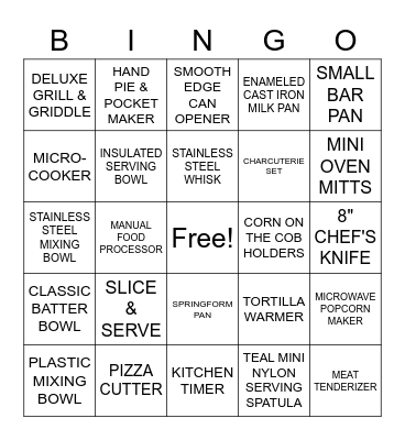 PAMPERED CHEF PRODUCTS Bingo Card