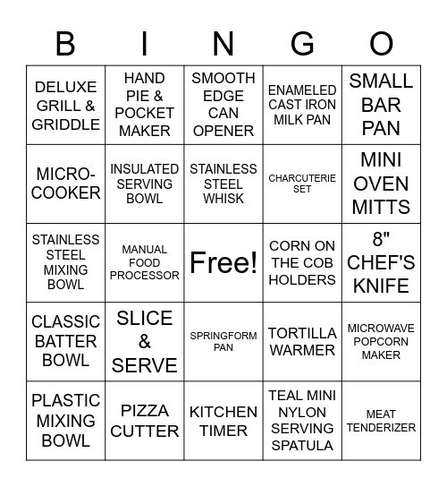 PAMPERED CHEF PRODUCTS Bingo Card