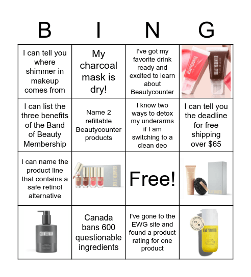 Beautycounter Scavenger Hunt Bingo Card