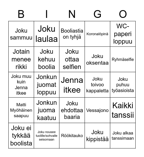 Jennan Kolmekymppiset Bingo Card