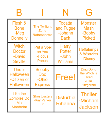Halloween SINGO Bingo Card