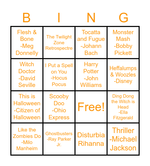 Halloween SINGO Bingo Card