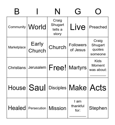 Sermon Bingo October 24th, 2021 Bingo Card