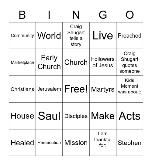 Sermon Bingo October 24th, 2021 Bingo Card