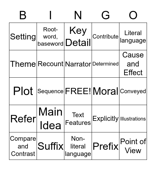 Reading Bingo Card