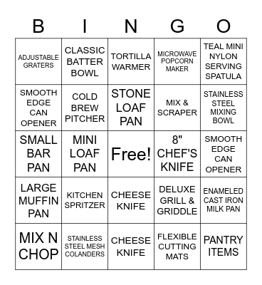 PAMPERED CHEF PRODUCTS Bingo Card